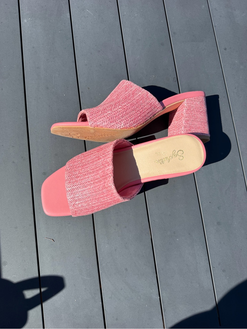 Seychelles Pink Woven Slide Block Heel Mules